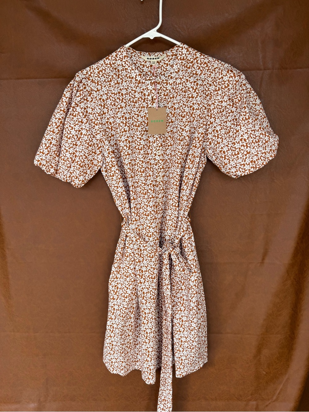 Boden Women’s 12R Cotton Floral Puff Sleeve Tie Waist Dress NWT